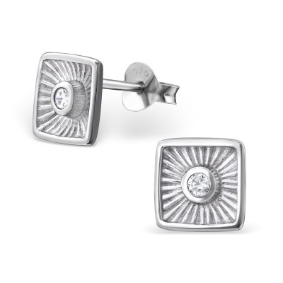 Square Sterling Silver Ear Studs with Cubic Zirconia