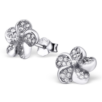 Flower Sterling Silver Ear Studs with Cubic Zirconia