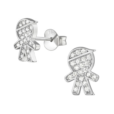 Silver Boy Ear Studs with Cubic Zirconia