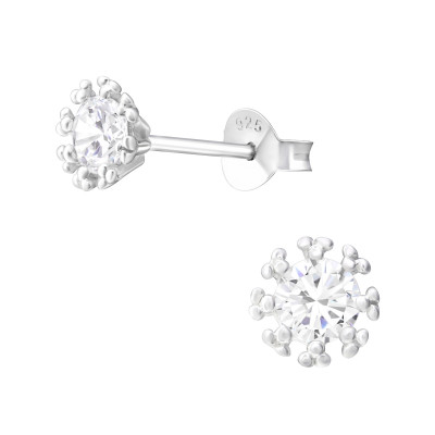 Silver Snowflake Ear Studs with Cubic Zirconia