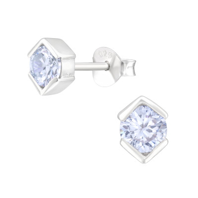 Silver Geometric Ear Studs with Cubic Zirconia