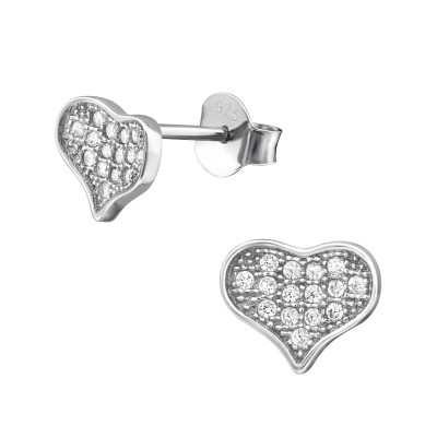 Heart Sterling Silver Ear Studs with Cubic Zirconia