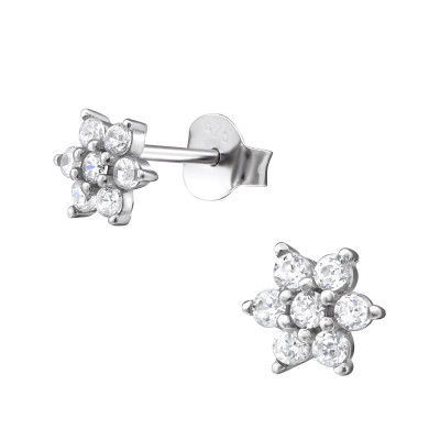 Sparkling Sterling Silver Ear Studs with Cubic Zirconia