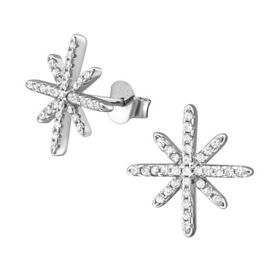 Star Sterling Silver Ear Studs with Cubic Zirconia