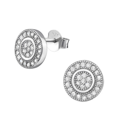 Round Sterling Silver Ear Studs with Cubic Zirconia