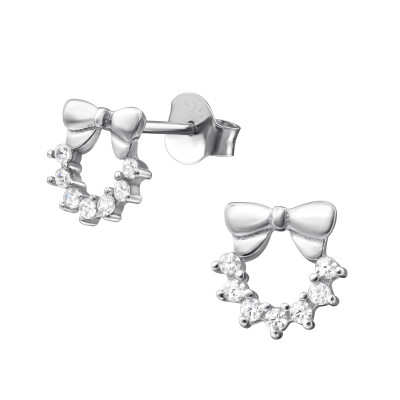 Bow Sterling Silver Ear Studs with Cubic Zirconia