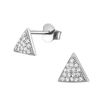 Triangle Sterling Silver Ear Studs with Cubic Zirconia