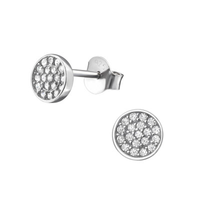 Silver Round Ear Studs with Cubic Zirconia