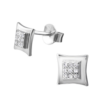 Silver Square Ear Studs with Cubic Zirconia