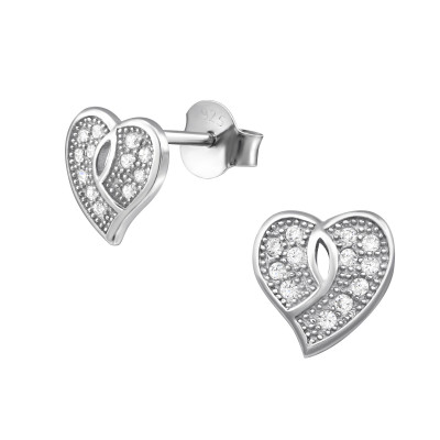 Heart Sterling Silver Ear Studs with Cubic Zirconia