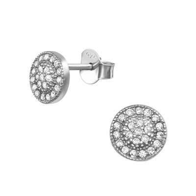 Round Sterling Silver Ear Studs with Cubic Zirconia