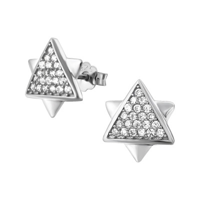 Silver Triangle Ear Studs with Cubic Zirconia