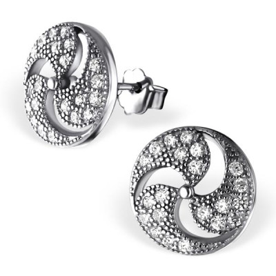 Round Sterling Silver Ear Studs with Cubic Zirconia