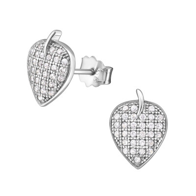 Leaf Sterling Silver Ear Studs with Cubic Zirconia