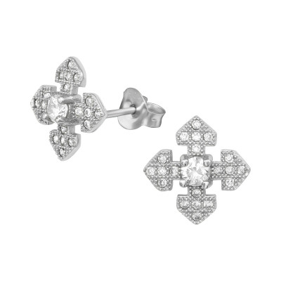 Cross Sterling Silver Ear Studs with Cubic Zirconia