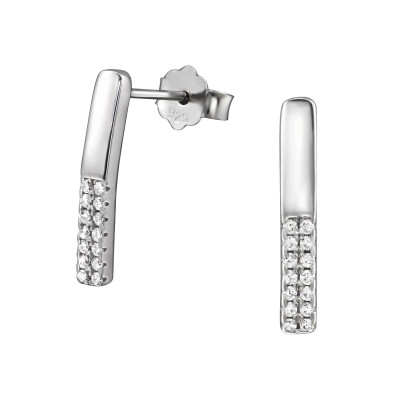 Bar Sterling Silver Ear Studs with Cubic Zirconia