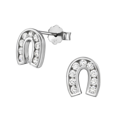 Horseshoe Sterling Silver Ear Studs with Cubic Zirconia