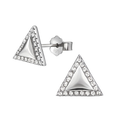 Silver Triangle Ear Studs with Cubic Zirconia