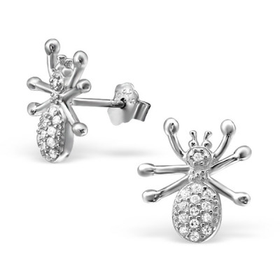 Spider Sterling Silver Ear Studs with Cubic Zirconia