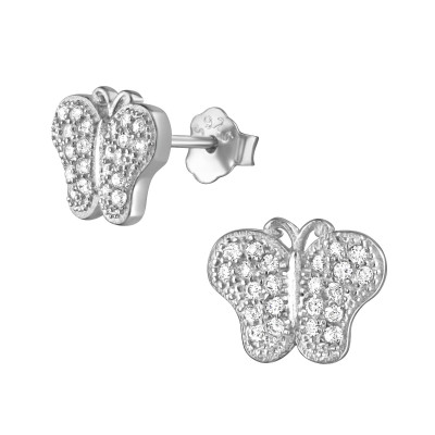 Silver Butterfly Ear Studs with Cubic Zirconia