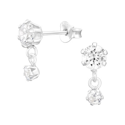 Silver Round Ear Studs with Cubic Zirconia