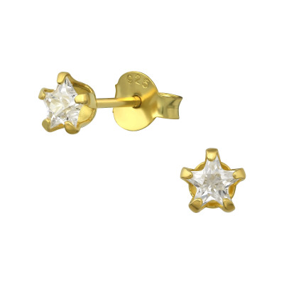 Silver Star 4mm Ear Studs with Cubic Zirconia