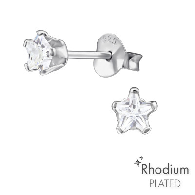 Silver Star 4mm Ear Studs with Cubic Zirconia