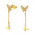 Butterfly Sterling Silver Ear Studs with Cubic Zirconia on Dangling Chain with Butterfly Butterfly Sterling Silver Ear Studs with Cubic Zirconia on Dangling Chain with Butterfly