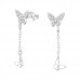 Butterfly Sterling Silver Ear Studs with Cubic Zirconia on Dangling Chain with Butterfly Butterfly Sterling Silver Ear Studs with Cubic Zirconia on Dangling Chain with Butterfly