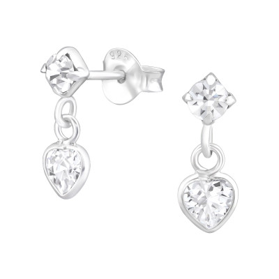 Silver Heart Ear Studs with Cubic Zirconia