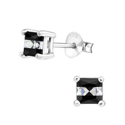 Silver Square Ear Studs with Cubic Zirconia