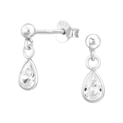 Silver Pear Ear Studs with Cubic Zirconia