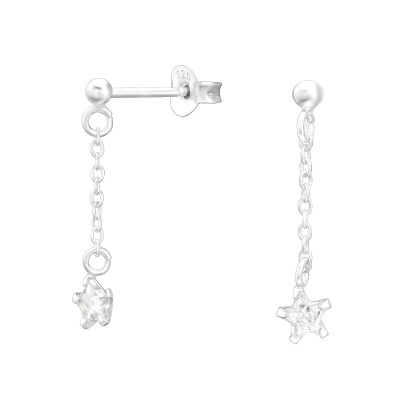 Silver Hanging Star Ear Studs with Cubic Zirconia