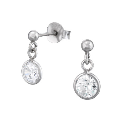 Round Sterling Silver Ear Studs with Cubic Zirconia