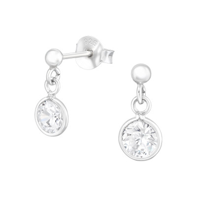 Silver Ear Studs with a Hanging Circle Cubic Zirconia