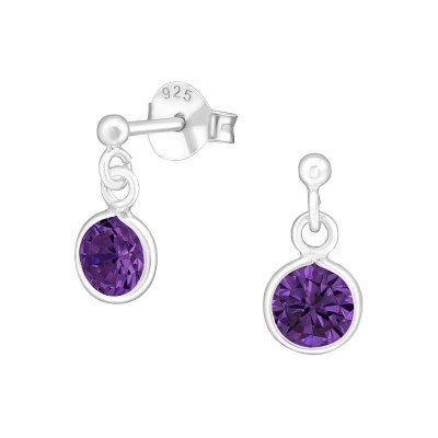 Silver Hanging Round Ear Studs with Cubic Zirconia