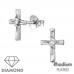 Cross Sterling Silver Rhodium Plated Ear Studs with 1.5mm Natural Diamond