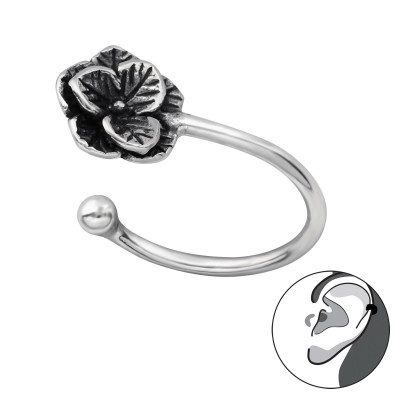 Flower Sterling Silver Ear Cuff and Ear Pin