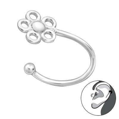 Flower Sterling Silver Ear Cuff and Ear Pin