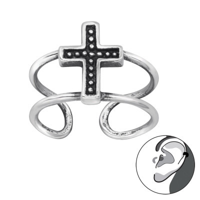 Cross Sterling Silver Ear Cuff and Ear Pin