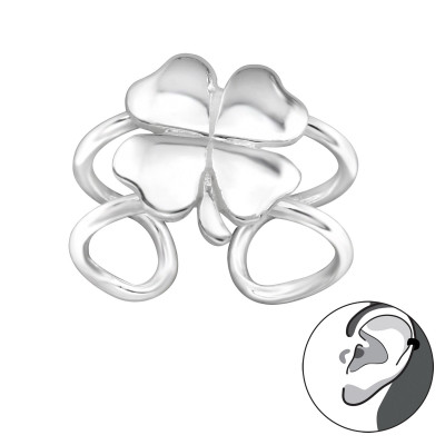 Lucky Clover Sterling Silver Ear Cuff and Ear Pin