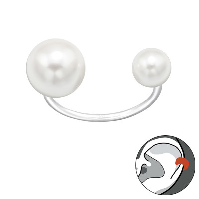 Silver Round Ear Cuff with Plastic Pearl