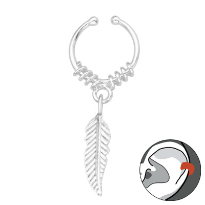 Silver Hanging Feather Ear Cuff