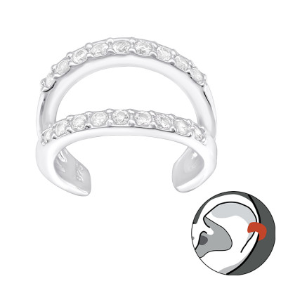 Silver Double Line Ear Cuff with Cubic Zirconia