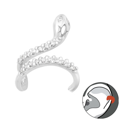 Silver Snake Ear Cuff with Cubic Zirconia