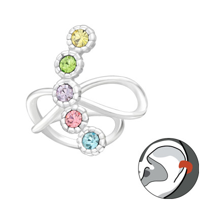 Silver Colorful Ear Cuff with Crystal