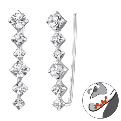 Silver Long Ear Pin with Crystal