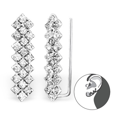 Bar Sterling Silver Ear Cuff and Ear Pin with Crystal