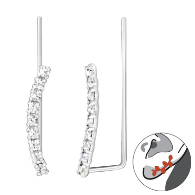 Silver Curved Ear Pin with Crystal