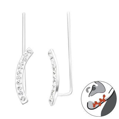 Silver Curved Ear Pin with Crystal